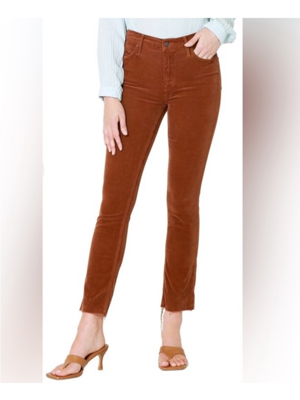 MOTHER Mid Rise Dazzler Ankle Fray Hopscotch Corduroy Pants Jeans SZ 27 Raw Hem